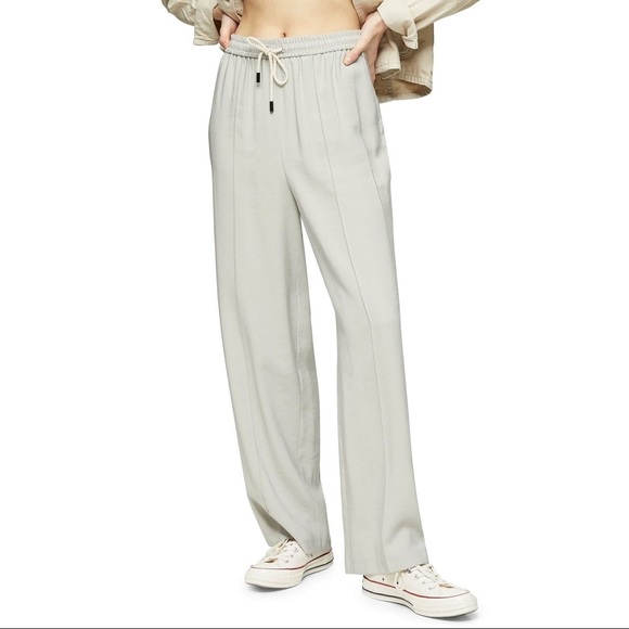 TOPSHOP - Gray Wide Legged Drawstring Slacks - Picture 1 of 4